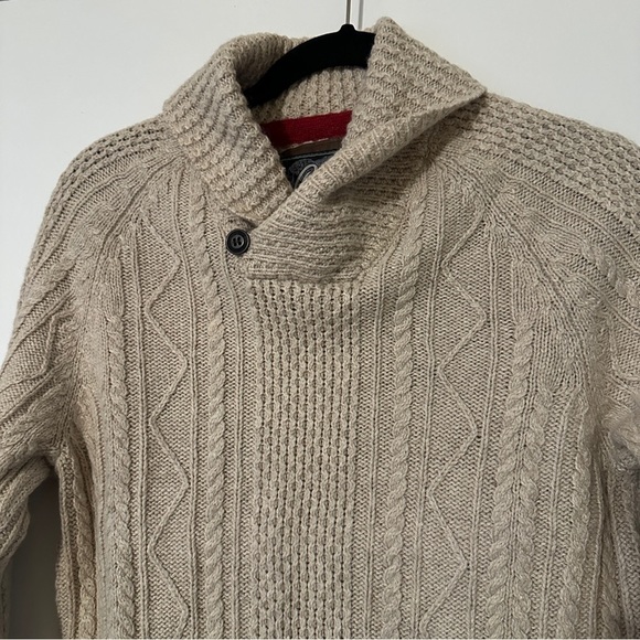 Men's Roots Canada Wool Cable Knit Button CowlNeck Sweater Size Small